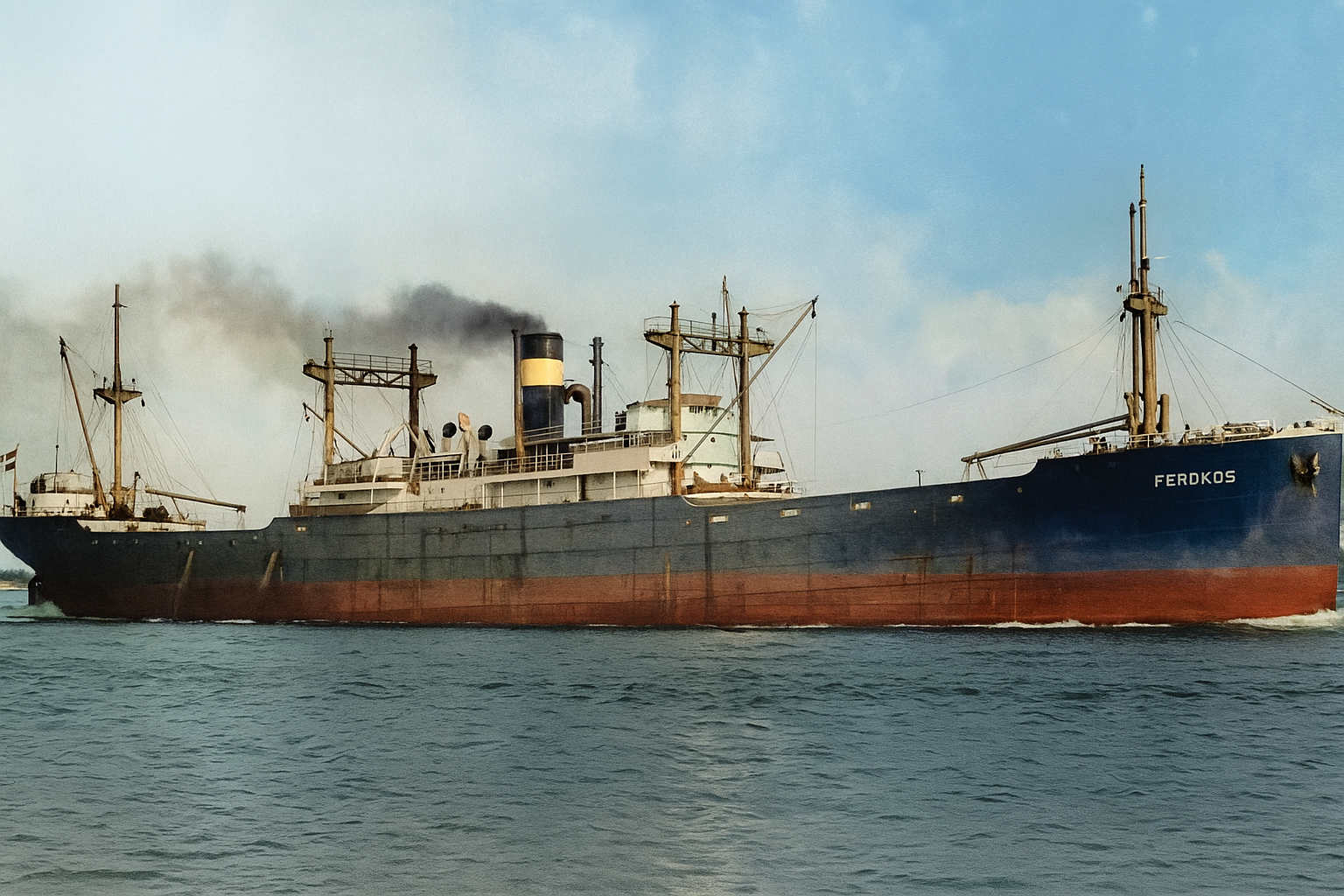 Vintage Cargo Ship on Choppy Seas
